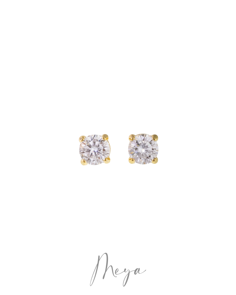 莫桑石5mm 圓單鑽耳針 / 金色