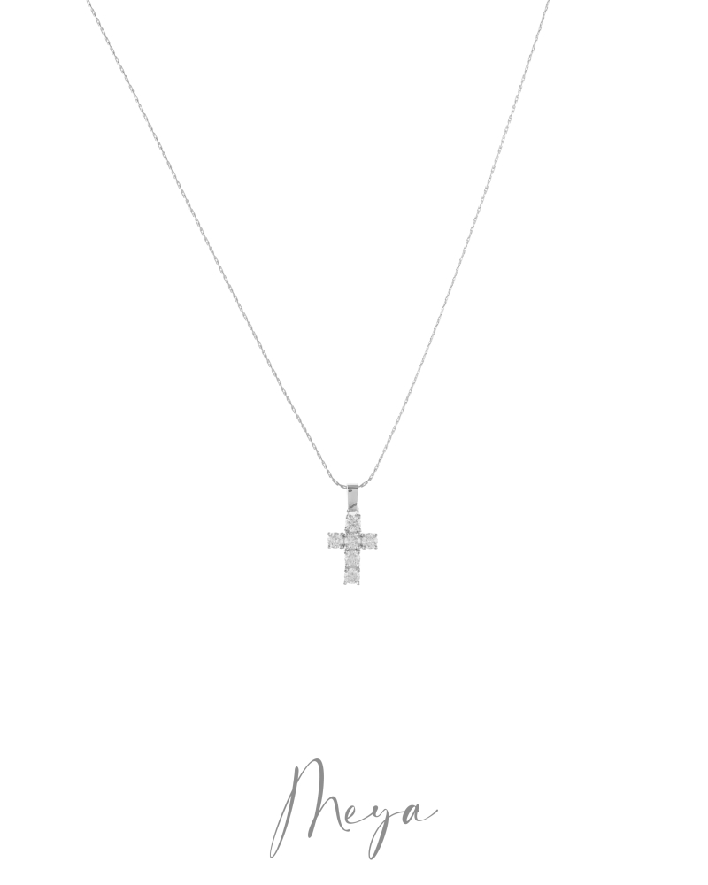 莫桑石3mm 十字架項鍊 / 銀色