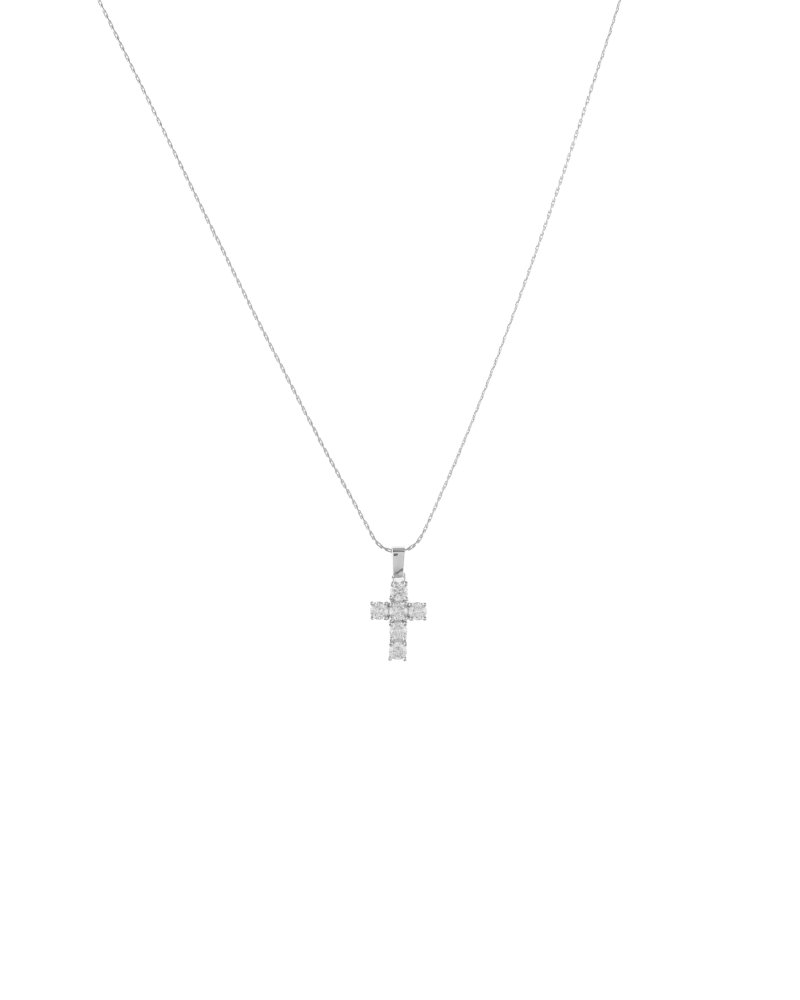 莫桑石3mm 十字架項鍊 / 銀色