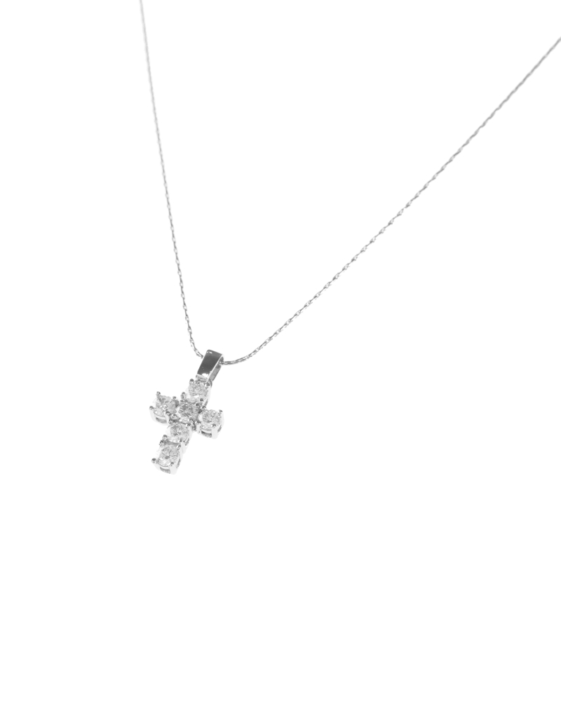 莫桑石3mm 十字架項鍊 / 銀色