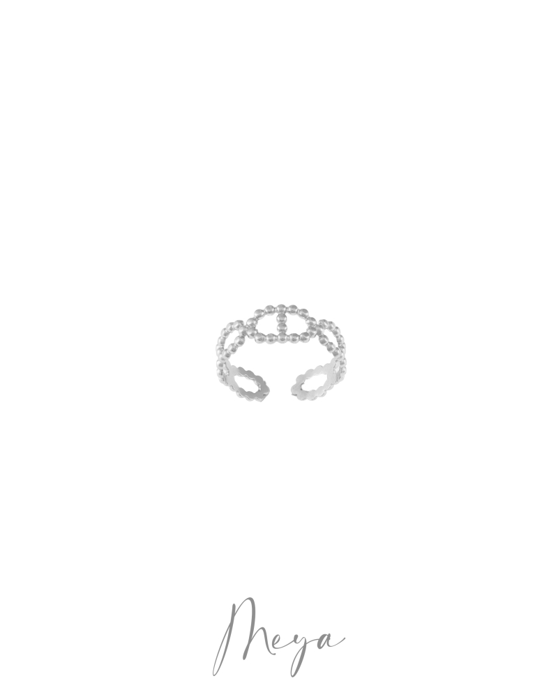 寬型小圓珠開口式戒指/銀色