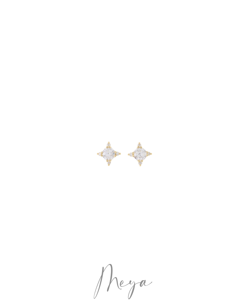 莫桑石5mm 星芒鑽耳環 / 金色