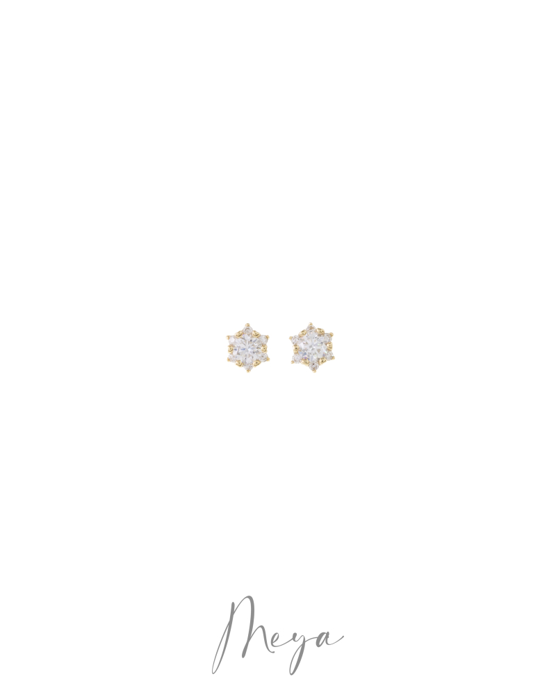 莫桑石5mm 六芒單鑽耳針 / 金色