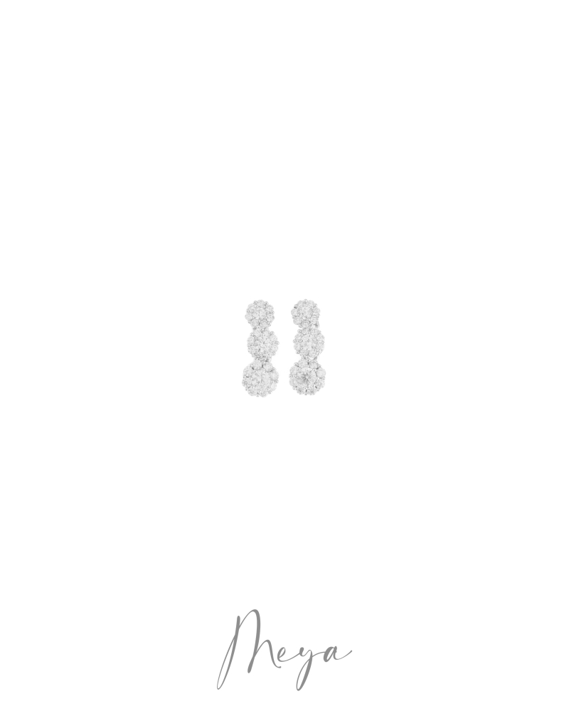 三顆圓鋯石耳環/銀色