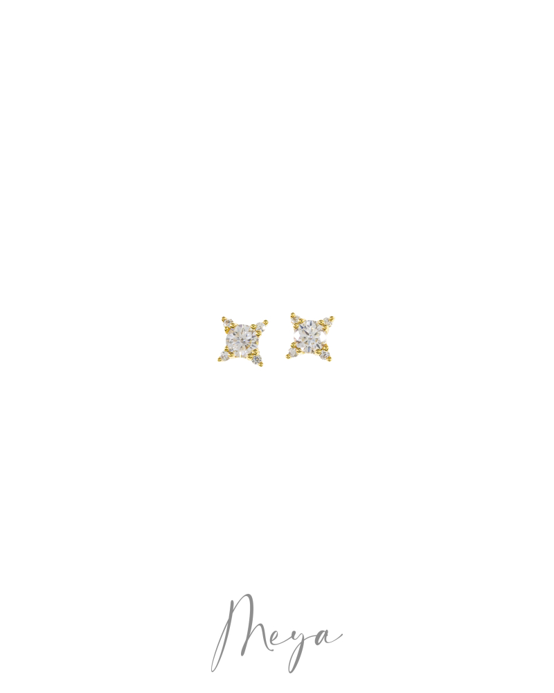 莫桑石小四星形耳環/金色