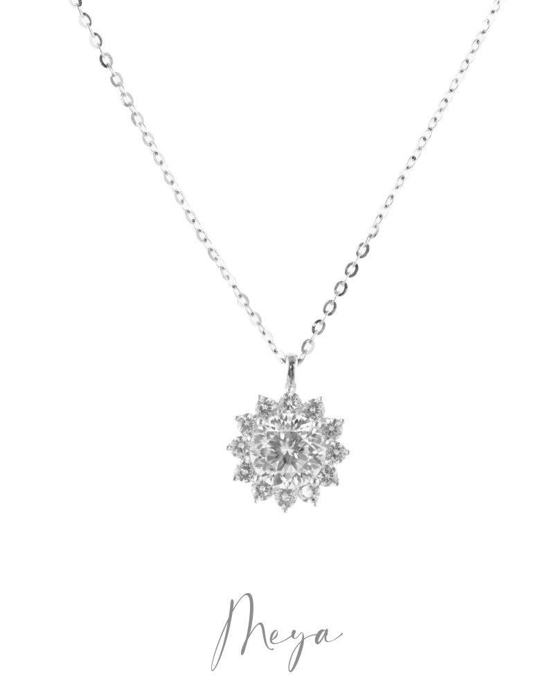 莫桑石6.5mm太陽花鑽項鍊 / 銀色