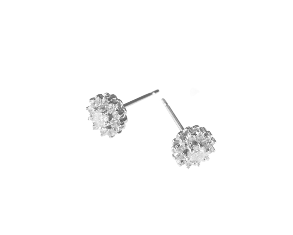 莫桑石3mm 太陽花耳針 / 銀色