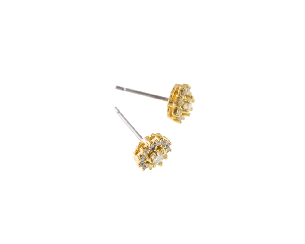 莫桑石3mm 太陽花耳針 / 金色