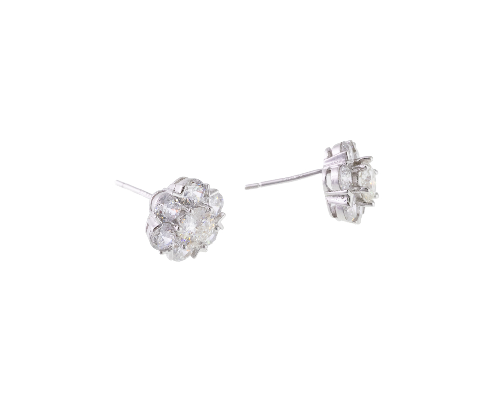 莫桑石5mm 花簇耳針 / 銀色