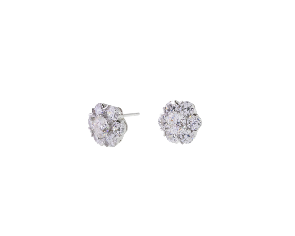 莫桑石5mm 花簇耳針 / 銀色