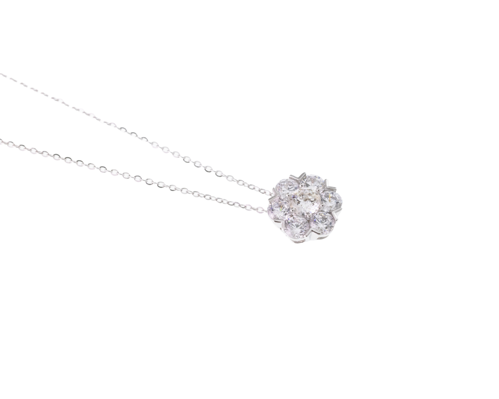 莫桑石5mm 花簇項鍊 / 銀色