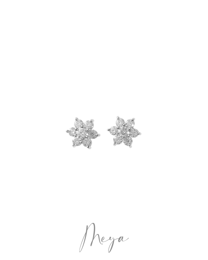 莫桑石花朵耳環/銀色