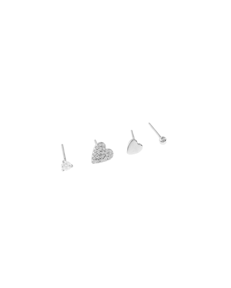 大/小愛心耳環/銀色